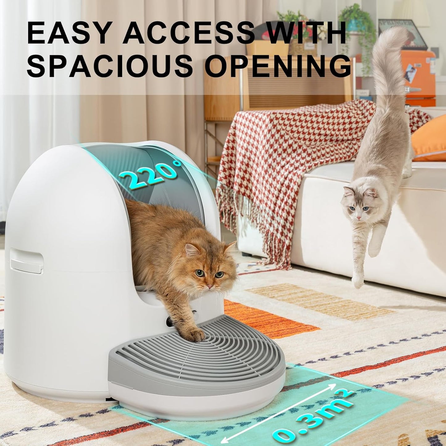 EzMeow by Hoomegic Self Cleaning Cat Litter Box, 61L Large Automatic Hands-Free Smart Litter Box for Multiple Cats, Safe Anti-Pinch, Garbage Bag, Odour Control, App Controlled with Health Monitoring