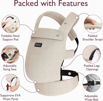 Momcozy Baby Carrier, Ergonomic Lightweight Infant Carrier, Khaki Easy to Put On, 3D EVA Lumbar Support, X-Strap Design for Weight Distribution, Ideal for Hands-Free Parenting，7-45lbs
