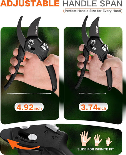 VOTREK Pruning Shears - 8.5" Heavy Duty Bypass Pruners for Gardening with Built-in Spring & SK5 Steel Blades - Ergonomic Adjustable Handle for All Hand Sizes, Garden Clipper Plant Scissors for Branch