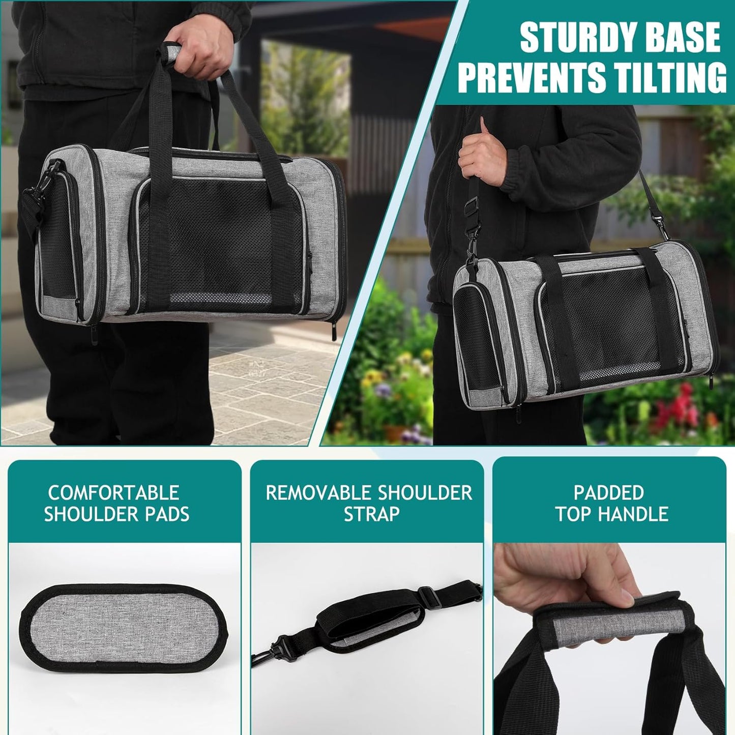 Top tasta Dog Cat Carrier Pet Carriers for Small Medium Large Cats Dogs Carrier Soft Sided Small Puppy Dog Carrier Portable Foldable Airline Approved Dog Cat Travel Carrier Grey Medium