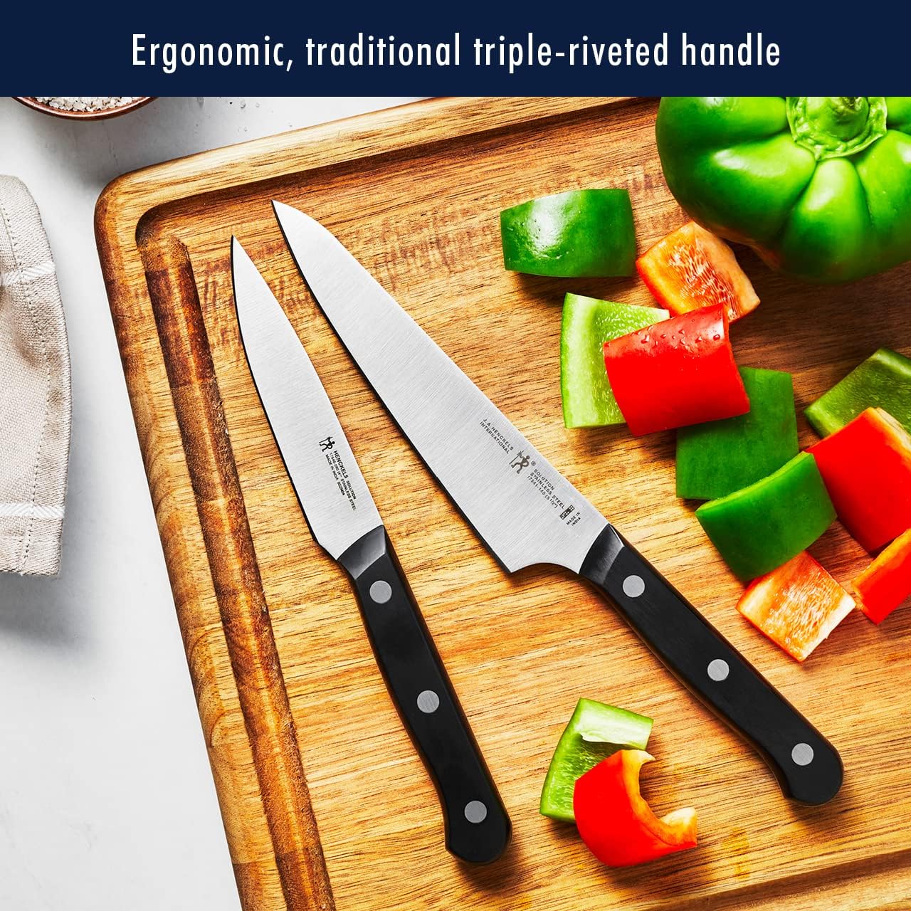 HENCKELS Solution Razor-Sharp 16-pc Self Sharpening Knife Block Set, Chef Knife, Bread Knife, Steak Knife, German Engineered Informed by 100+ Years of Mastery