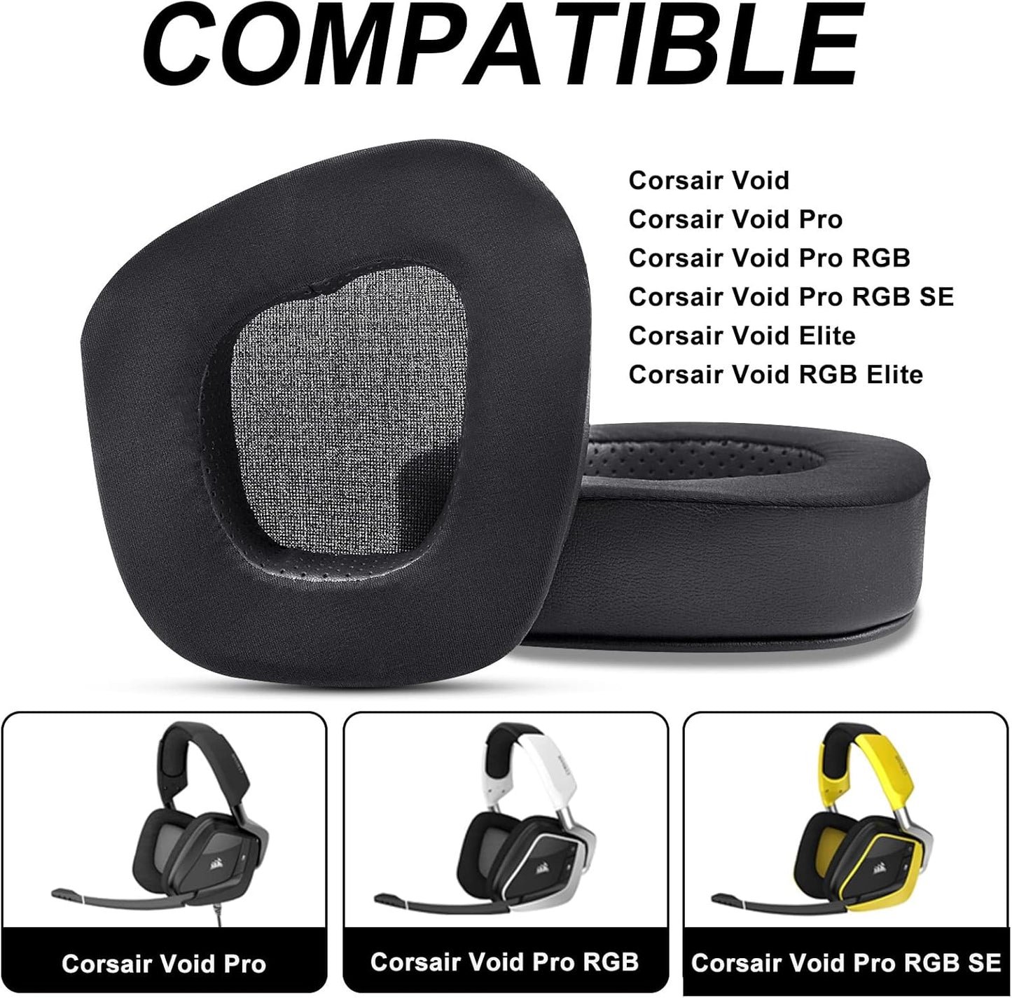 Replacement Ear Pads Cushions for Corsair Void/Void Pro/Pro RGB/RGB SE/Elite/Surround Wired & Wireless Gaming Headsets (Cooling-Gel & Noise Isolation Foam)