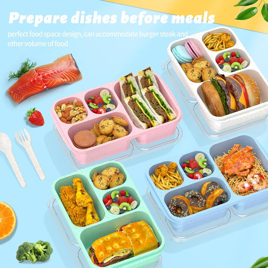 Large Capacity Bento Box for Adults, 4-Piece Set – Stackable Lunch Box with 4 Compartments, Microwave & Dishwasher Safe, Reusable Meal Prep Containers, Snack Containers for Kids & Adults (4 Colors) - PuriLite