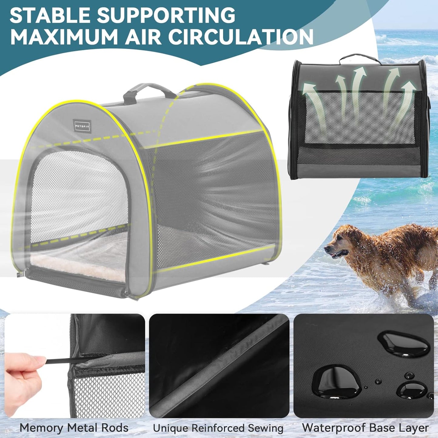 PETSFIT Soft Sided Dog Crate, Travel Dog Crate - 19 Inch Lightweight, Roomy, Easy to Set Up, Sturdy Portable Dog Kennel with Thick Mat, Navy Blue