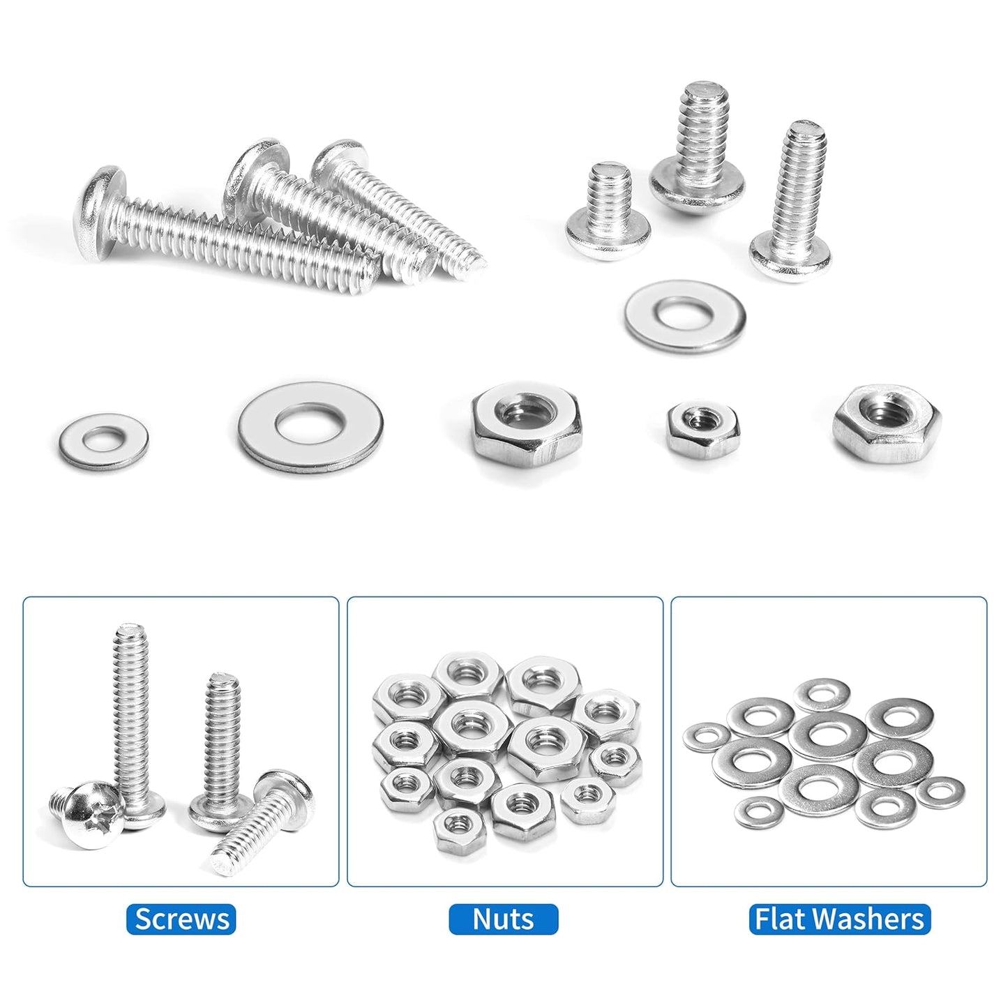 1705 Pcs Machine Screw Assortment Kit, M2 M3 M4 M5 Metric Bolts and Nuts Kit with Lock and Flat Washers, Hex Button Head 10.9 Alloy Steel Cap Screw Set with Allen Wrench