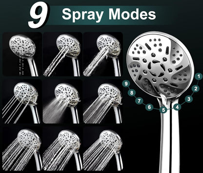 GRICH Shower Heads with Hand Held Spray: 9 Modes High Pressure Shower Head & Rain Shower Head, 2 in 1 Anti-Leak Shower Head with Hose, Height/Angle Adjustable, cUPC Certification Approved
