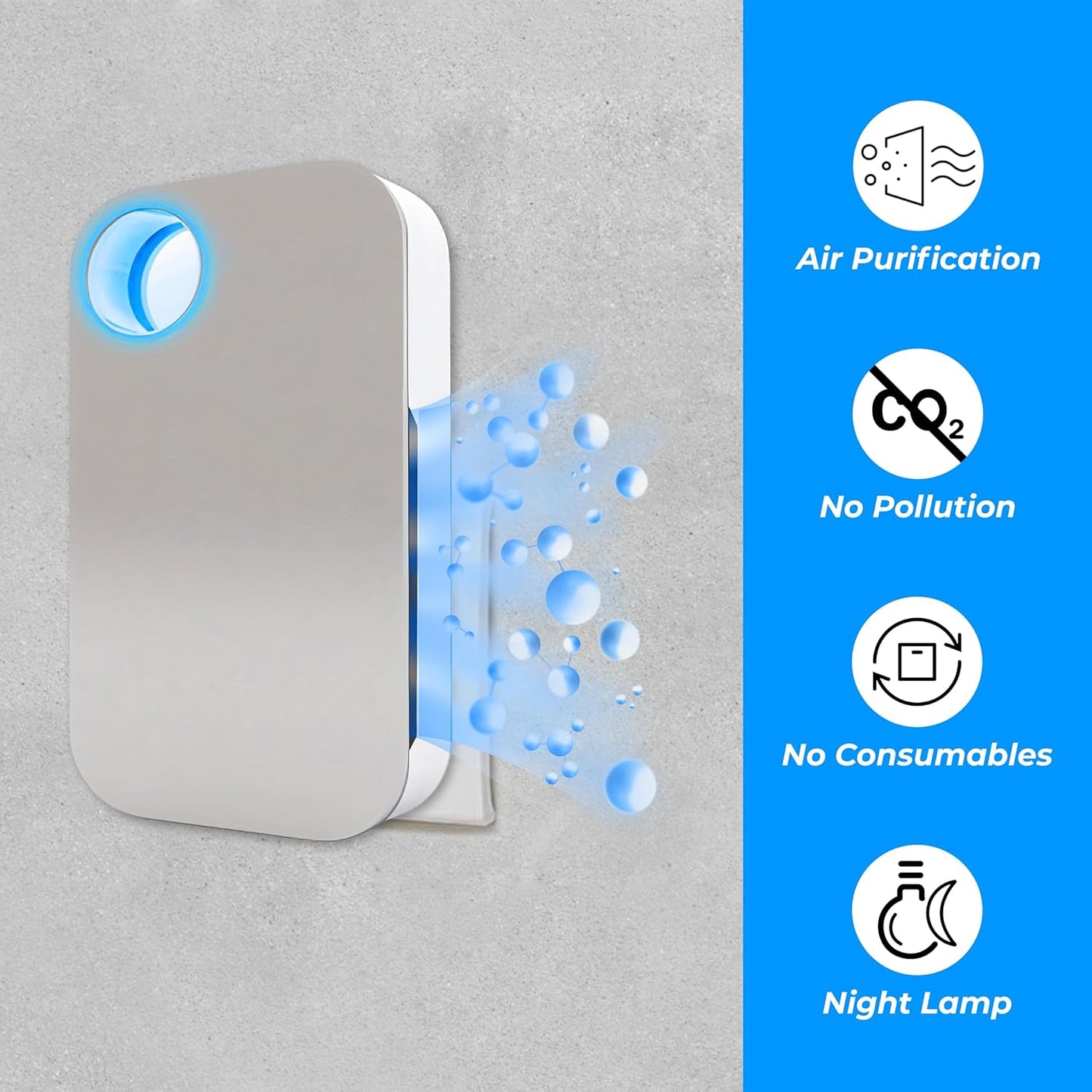 Air Purifier Plug In - Mini Negative Ion Generator- Filterless Mobile Ionizer Airs Cleaning - Ionizer Purifier Plug In Home, Office, Allergies, Pets, Smokers - Portable Air Purifiers - Air Cleaners