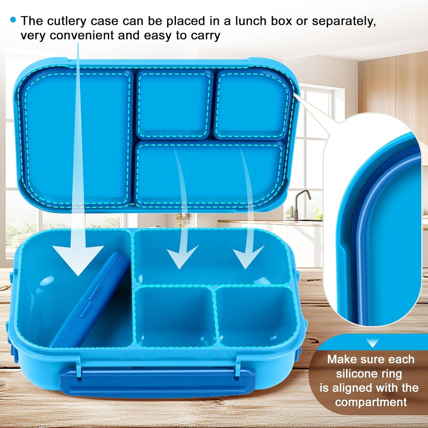 Amathley Lunch Box Kids,Bento Box Adult Lunch Box,Leakproof Lunch Containers for Adults/Kids/Toddler,1200ML-4 Compartments bento Lunch box with Utensil,Microwave & Dishwasher Safe(Dark Gray)