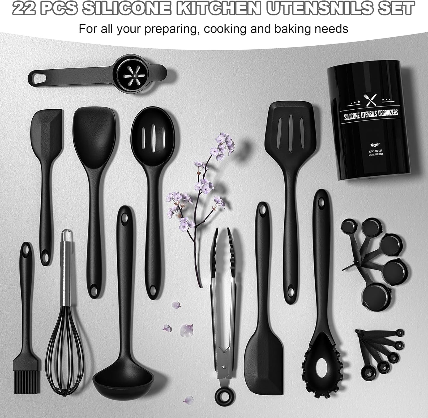 Silicone Kitchen Cooking Utensils Set, Umite Chef 22Pcs Heat Resistant Kitchen Utensils, Spatula, Spoon, Whisk, Dishwasher Safe Kitchen Utensil Gadgets Tools Set for Nonstick Cookware(Khaki)