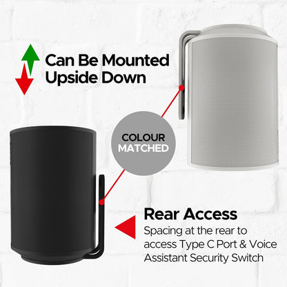 ERA100 Wall Mount Bracket, Low Profile, White, Single Unit, Compatible with Sonos ERA 100 Speaker, Complete with All Fixing Hardware