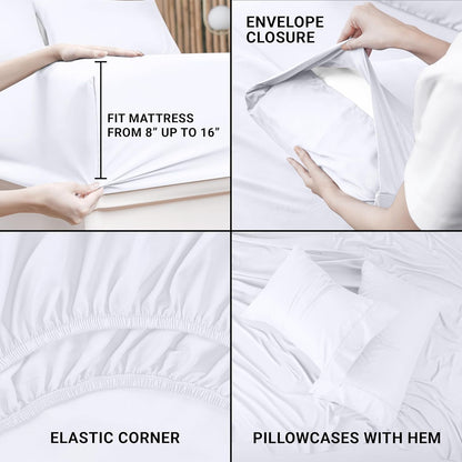 Utopia Bedding Queen Bed Sheet Set - 4 Piece Bedding - Soft Brushed Microfiber Fabric - Shrinkage & Fade Resistant - Easy Care (White)
