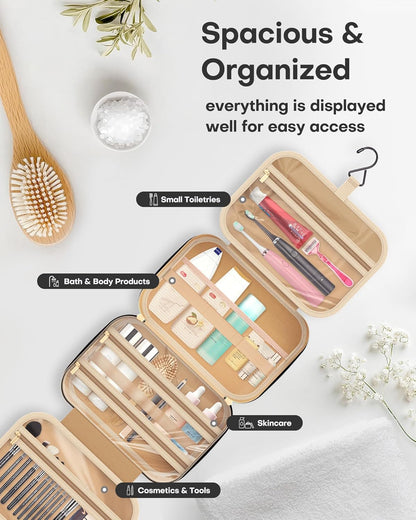 HOTOR Travel Toiletry Bag for Women - Spacious Toiletry Bag for Men, Waterproof Makeup Bag with Hanging Hook and Multiple Pockets, Travel Accessories, Travel Essentials, Black, Medium