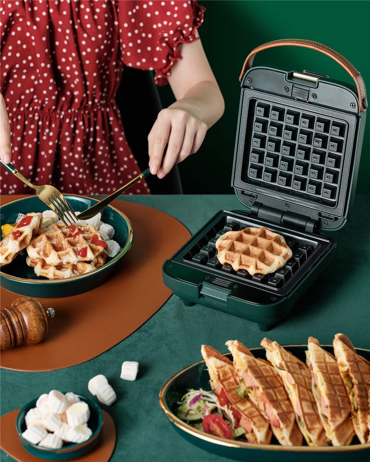 3-in-1 Sandwich Waffle Eggette Maker Portable Cooking Non-stick Coated Detachable Bakeware Plates Electric Panini Press Double-sided Heating Breakfast Toaster