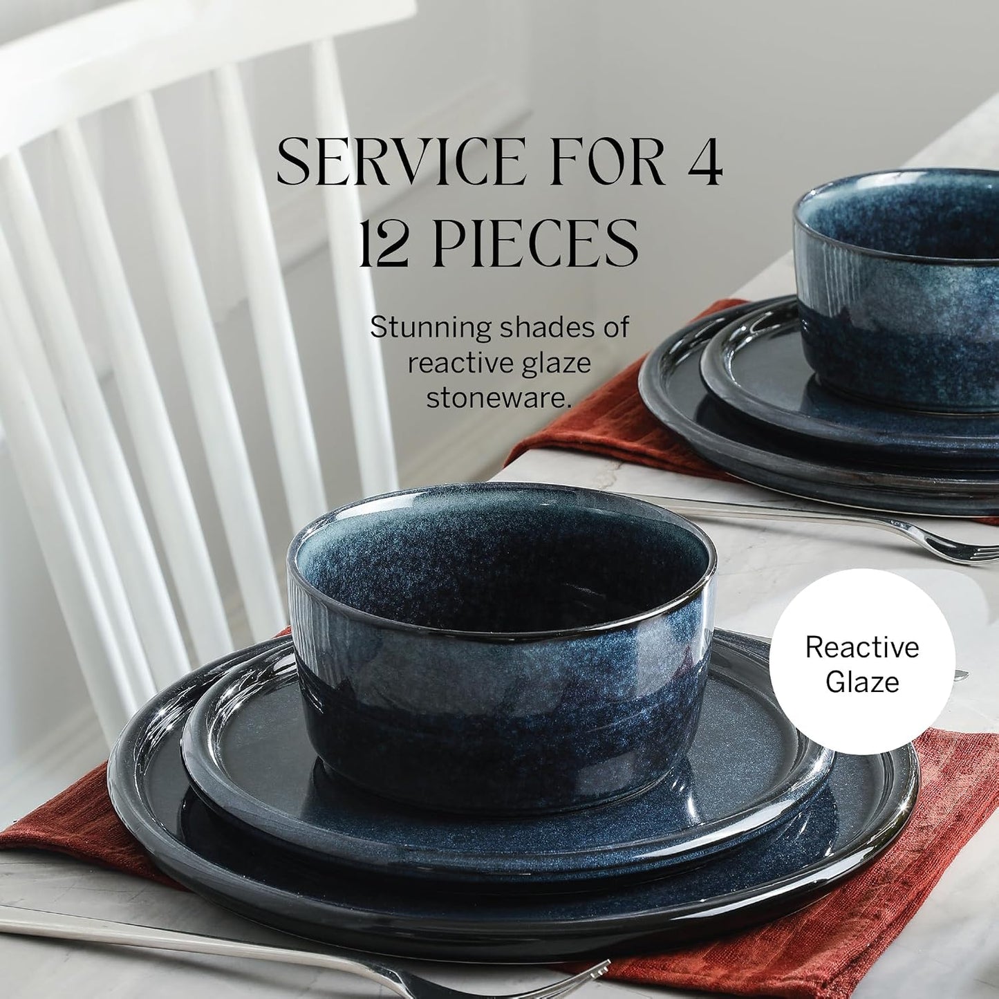 Stone Lain Eden 12-Piece Dinnerware Set Stoneware, Dark Blue