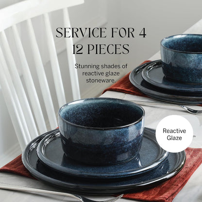 Stone Lain Eden 12-Piece Dinnerware Set Stoneware, Dark Blue