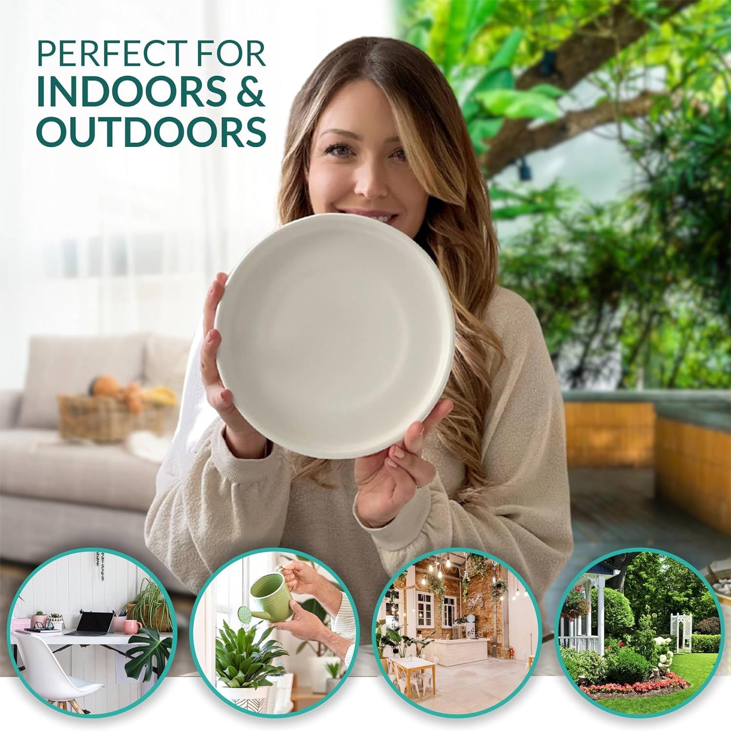 Heavy Duty Ceramic Black Plant Saucer - with Silicone Feet for Added Surface Protection - Scratch-Resistant Plant Drip Trays for Pots 8.3" at the Base or Less, Plant Plate, 7-8 Inch Plant Saucer