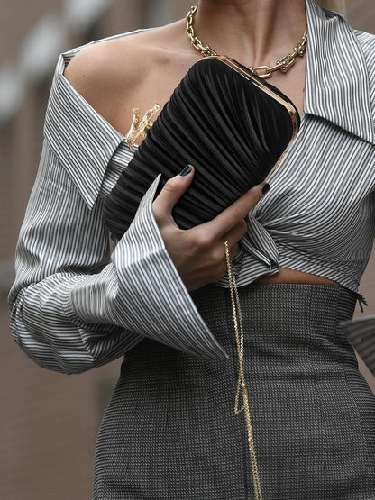 Clutch Purses for Women Evening Bag Pleated Clutch Bag with Chain Party Purses Handbag for Cocktail/Prom/Party/Wedding/Formal