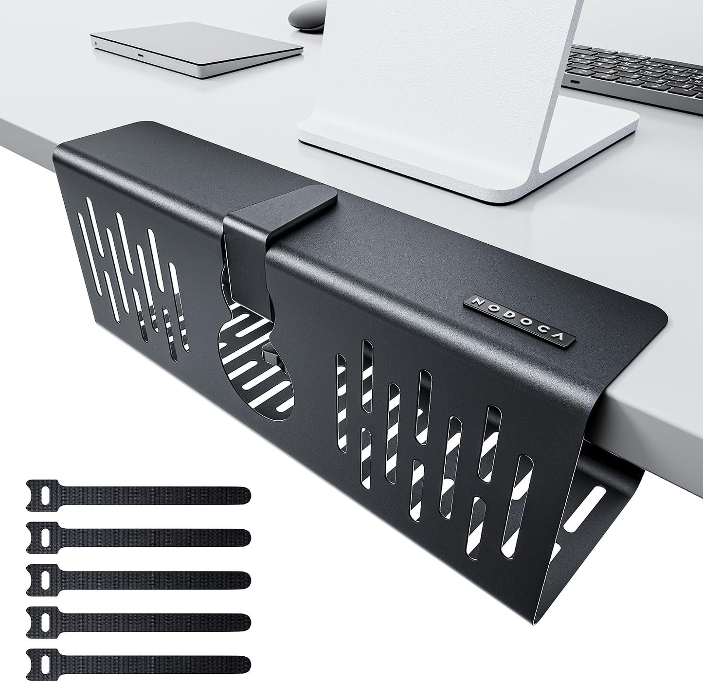 NODOCA No Drill Under Desk Cable Management Tray, 35cm Wire Management, Punch-Free Clamp on, Newest Metal Cable Tray, Wire Organizer Under Desk, Under Desk Basket for Office and Home, Black