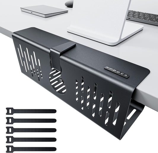 NODOCA No Drill Under Desk Cable Management Tray, 35cm Wire Management, Punch-Free Clamp on, Newest Metal Cable Tray, Wire Organizer Under Desk, Under Desk Basket for Office and Home, Black