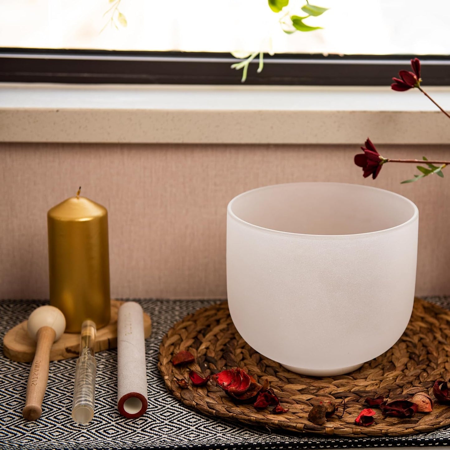 TOPFUND F Note Crystal Singing Bowl Heart Chakra 8 inch with Heavy Duty Carrying Case and Suede Striker