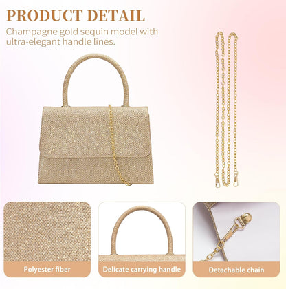 Larcenciel Women's Evening Handbags, Glitter Top Handle Evening Purse w/Chain, Chic Ladies Crossbody Bag for Party Prom Date - PuriLite