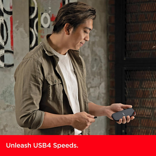 2TB SanDisk Extreme PRO Portable SSD with USB4, Up to 3800 MB/s Read and 3700MB/s Write, USB-C, USB 3.2, Backwards Compatible, IP65 Water and Dust Resistance - SDSSDE82-2T00-G25 - PuriLite