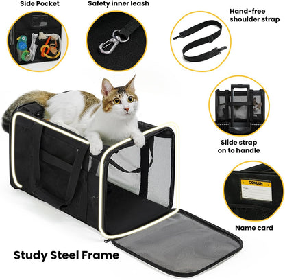 Conlun Cat Carrier Bag,Soft-Sided Pet Carriers for Dogs with 4-Sided Mesh,Airline Approved Cat Transport Carrier for Small&Medium Cats Kitten Puppy Up to 6Kg,Collapsible Cat Travel Carrier-M,Black