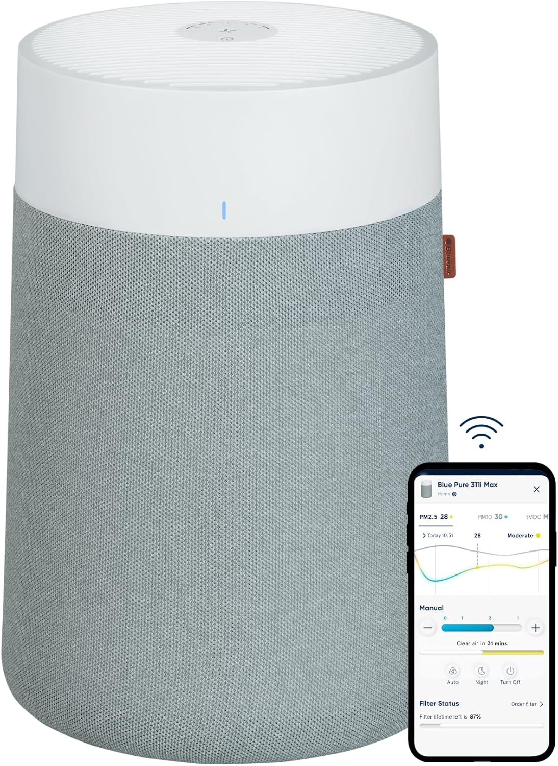 BLUEAIR Air Purifiers for Medium Rooms, Bedroom, Kitchen, Cleans 1,858 sqft in one hour, HEPASilent Smart Air Cleaner for Home, Pets, Allergies, Dust, Mold, Smoke - Blue Pure 311i Max