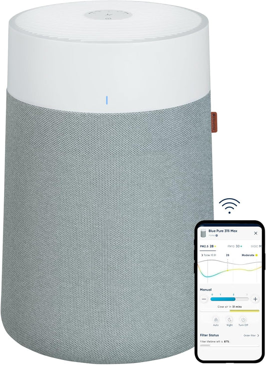 BLUEAIR Air Purifiers for Medium Rooms, Bedroom, Kitchen, Cleans 1,858 sqft in one hour, HEPASilent Smart Air Cleaner for Home, Pets, Allergies, Dust, Mold, Smoke - Blue Pure 311i Max
