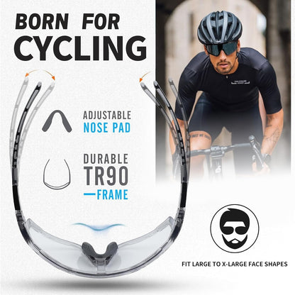 VOZAPOW Photochromic Cycling Glasses for Men Women, UV400 Sports Sunglasses for MTB, Riding, Running, Fishing, Baseball