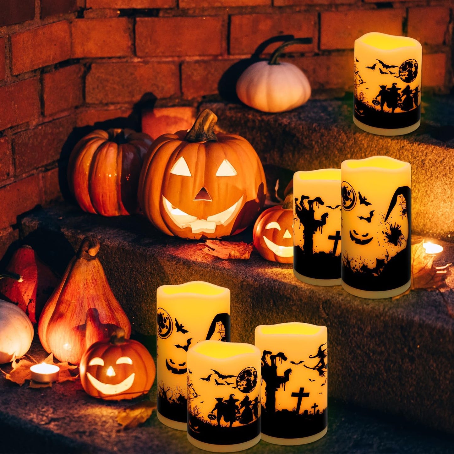 6 Pack Halloween LED flameless Candles, Featuring a timed Remote Control,Perfect for Trick-or-Treating LED Candles，Halloween Spooky.