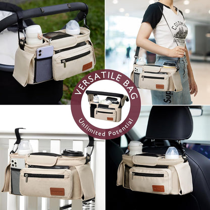 Universal Stroller Organizer with Insulated Cup Holder by Momcozy - Detachable Phone Bag & Shoulder Strap, Fits for Stroller like Uppababy, Baby Jogger, Britax, BOB, Umbrella and Pet Stroller