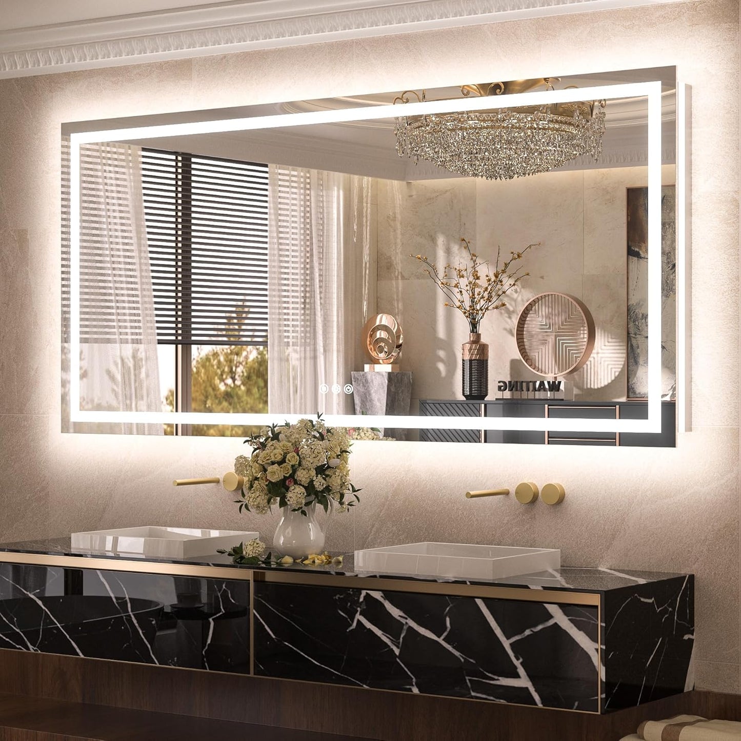 TETOTE 28 Inch Round LED Bathroom Vanity Mirror, Anti-Fog Dimmable Lights IP54 Waterproof Circle Makeup Wall Mounted Mirror