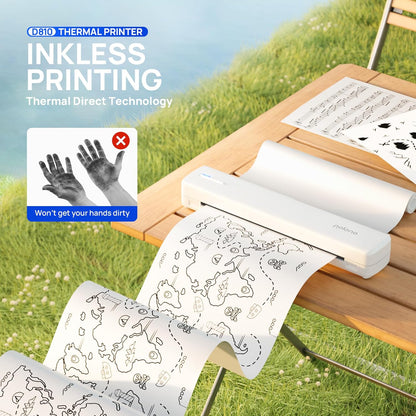 POLONO Portable Printer Wireless for Travel, D810 Bluetooth Thermal Printer Support for 8.5"x11" US Letter, Inkless Compatible with iOS, Android, Laptop for Office, Car and Home, White