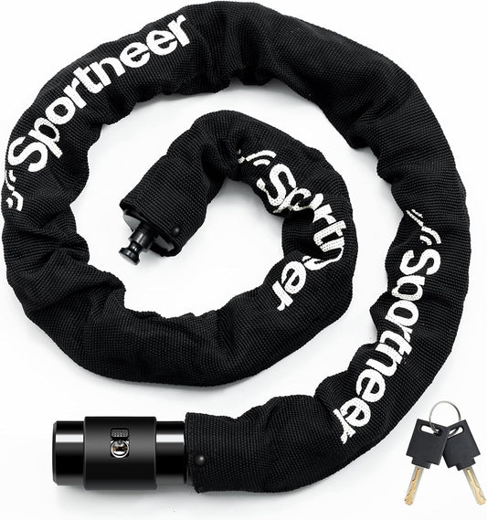 Sportneer Bike Lock Anti-Theft Bicycle Chain Lock Heavy Duty 0.32inch/8mm Thicker Motocycle Lock High Security with 2 Keys for Bike, Scooter, Moto, Door, Gate Fence