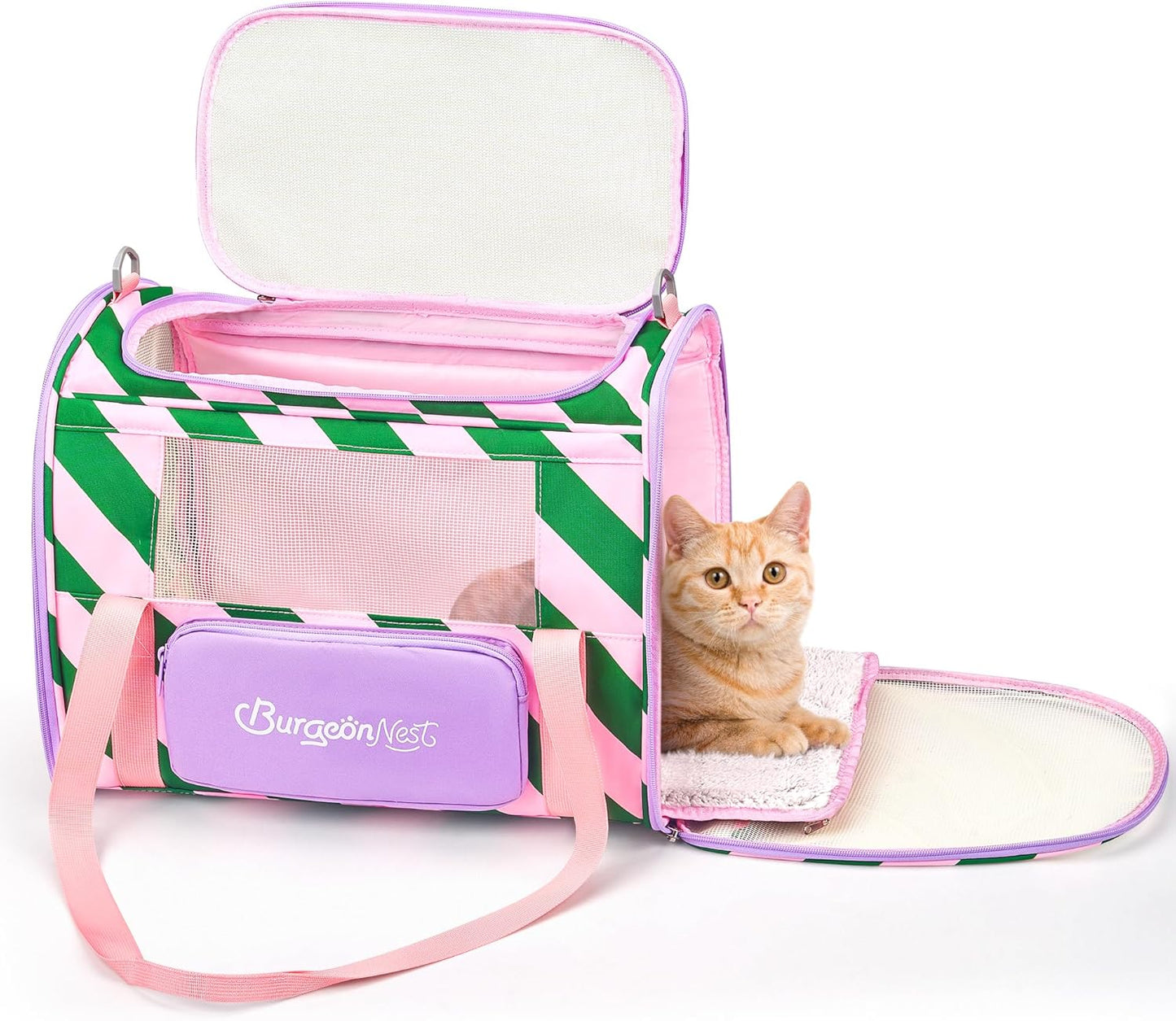 BurgeonNest Cat Carriers for Medium Cats Under 25 lbs, Pet Carrier for Cats with Unique Side Bag,Top Load Small Pet Carrier Soft-Sided Escape Proof with 4 Ventilated Windows