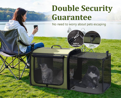 Pecute Collapsible Dog Crate for Pets＜15kg, Pet Carrier Stable and Light Weight, Soft Dog Crate with Breathable Windows, Portable Dog Carrier with Curtain 61×45×52 cm (Green)