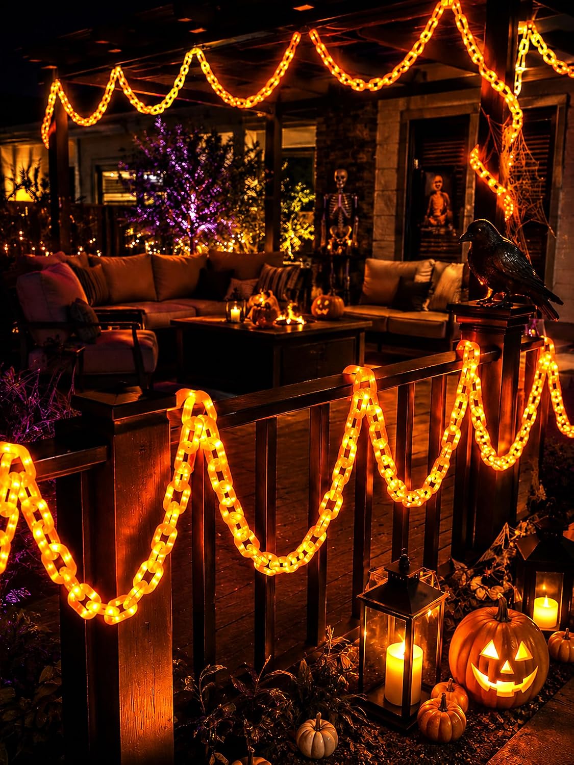 Battery Halloween Chain Lights 10 FT 160 LED Orange Light-Up Plastic Timer