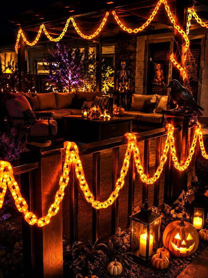 Battery Halloween Chain Lights 10 FT 160 LED Orange Light-Up Plastic Timer