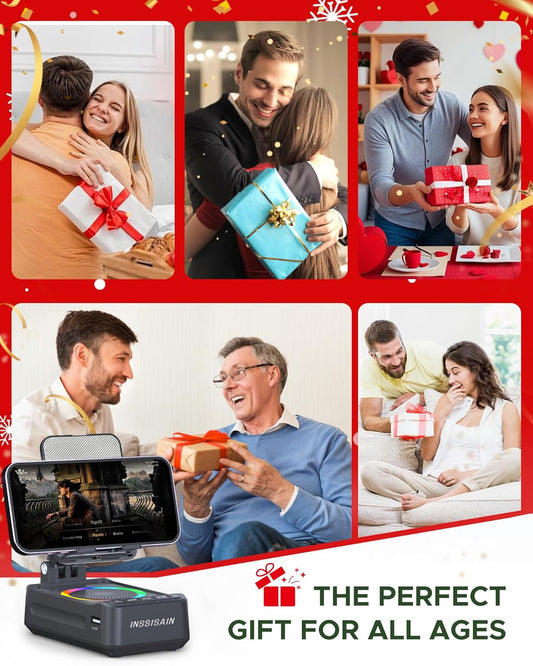 INSSISAIN Wireless Induction Bluetooth Speaker with Phone Stand – 5W Portable Stereo Speaker with RGB Lights, Bluetooth 5.3, Built-in Power Bank