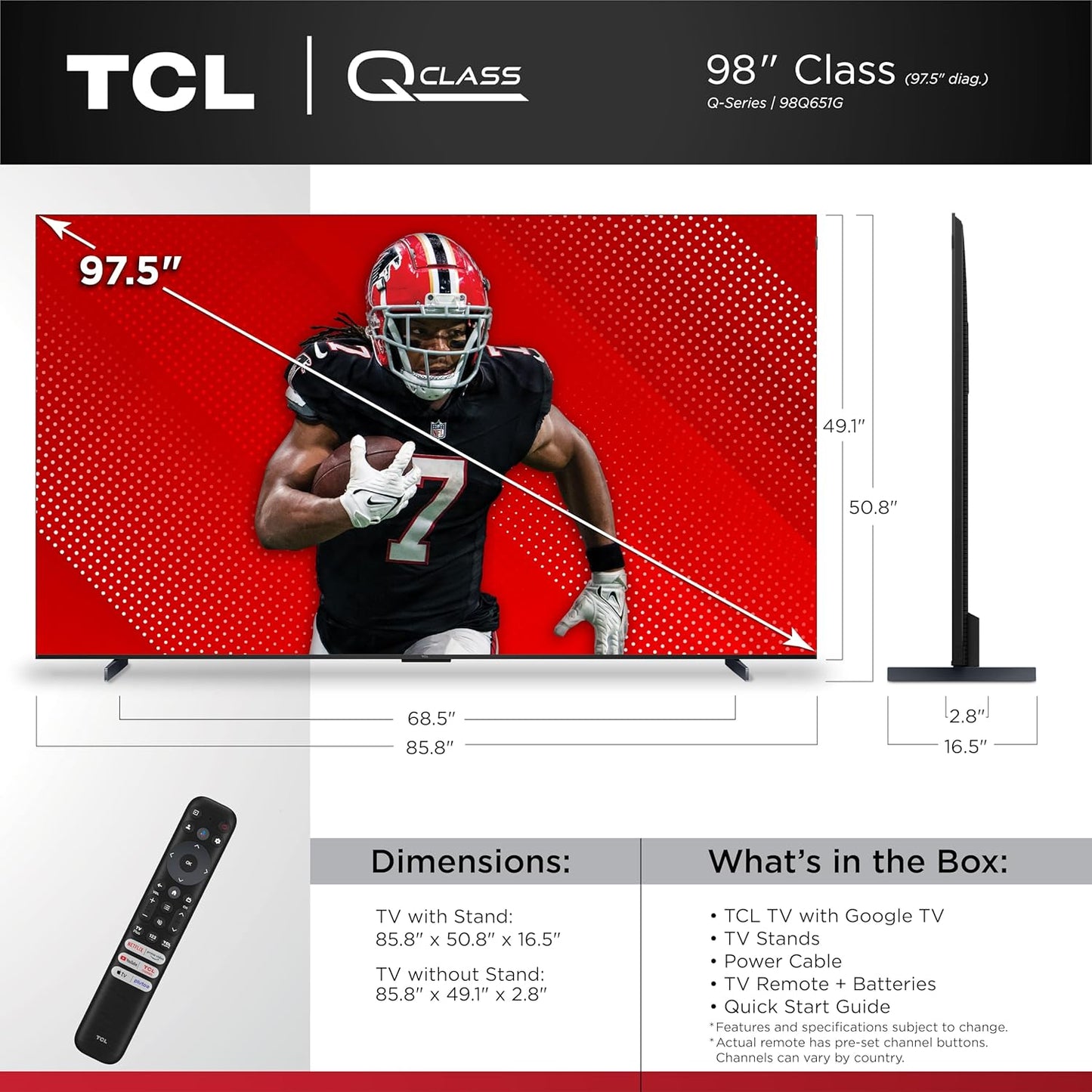 TCL 65-Inch Q65 QLED 4K UHD Smart TV with Google TV (65Q651G-CA, 2024 Model) Dolby Vision, Dolby Atmos, HDR Pro+, Game Accelerator Enhanced Gaming, Voice Remote, Works with Alexa, Streaming Television