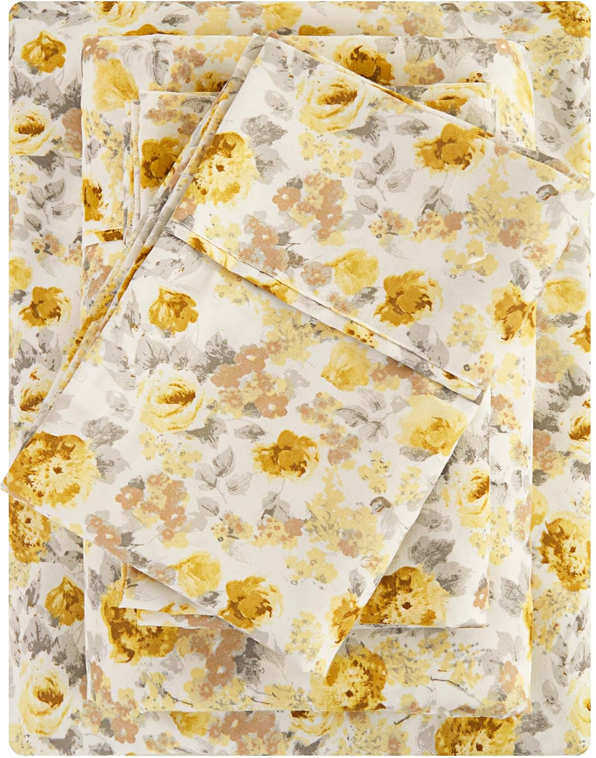 Viviland Floral Queen Sheet Set - 4 Piece Vintage Pink & Yellow Flower Patterned Bed Sheets - Soft, Breathable Microfiber Sheets with Deep Pocket, Non-Slip Fitted Sheets & Pillowcases