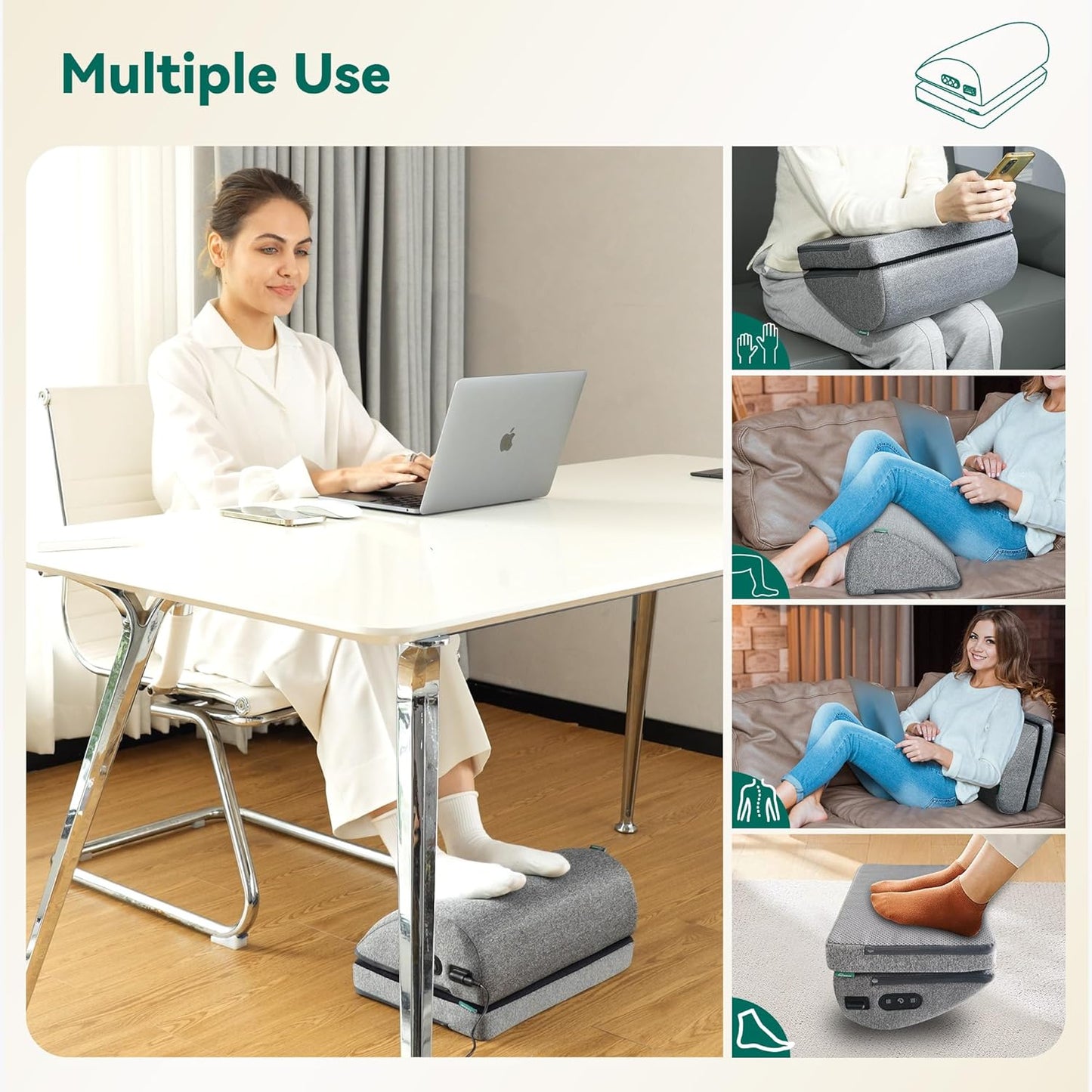 Snailax Foot Rest Under Desk at Work, 2 Heating Levels, 3 Vibrating Massage Modes, Heated Ergonomic Foot Stool with Adjustable Height, Office & Gaming Home Use, Grey