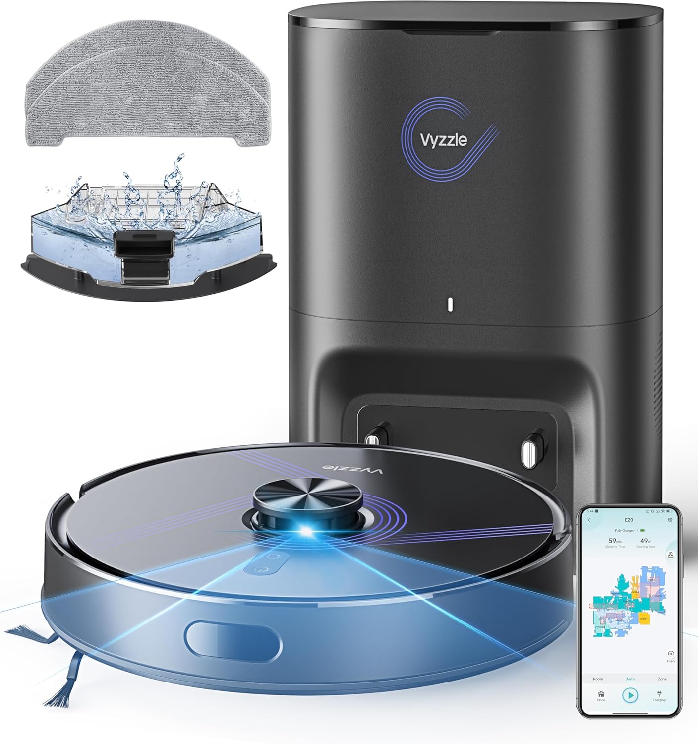 Vyzzle Robot Vacuum, 5000 Pa Robot Vacuum and Mop Gray