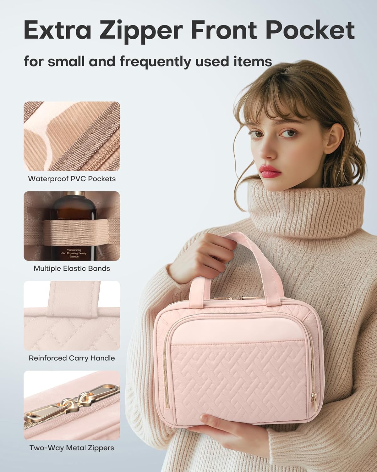 HOTOR Travel Toiletry Bag for Women - Spacious Toiletry Bag for Men, Waterproof Makeup Bag with Hanging Hook and Multiple Pockets, Travel Accessories, Travel Essentials, Black, Medium