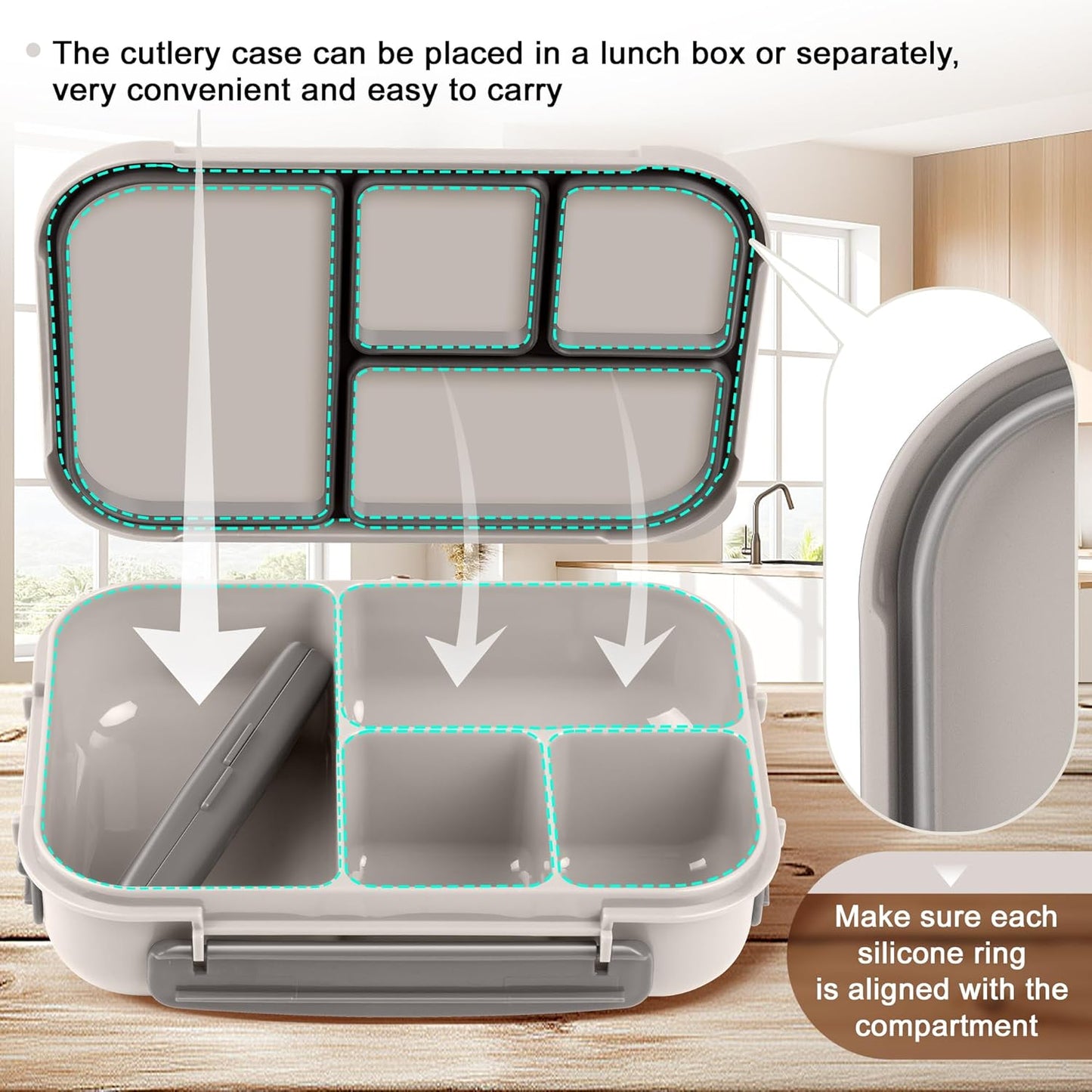 Amathley Lunch Box Kids,Bento Box Adult Lunch Box,Leakproof Lunch Containers for Adults/Kids/Toddler,1200ML-4 Compartments bento Lunch box with Utensil,Microwave & Dishwasher Safe(Dark Gray)