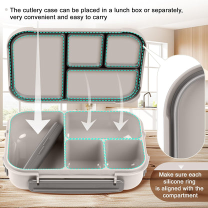 Amathley Lunch Box Kids,Bento Box Adult Lunch Box,Leakproof Lunch Containers for Adults/Kids/Toddler,1200ML-4 Compartments bento Lunch box with Utensil,Microwave & Dishwasher Safe(Dark Gray)