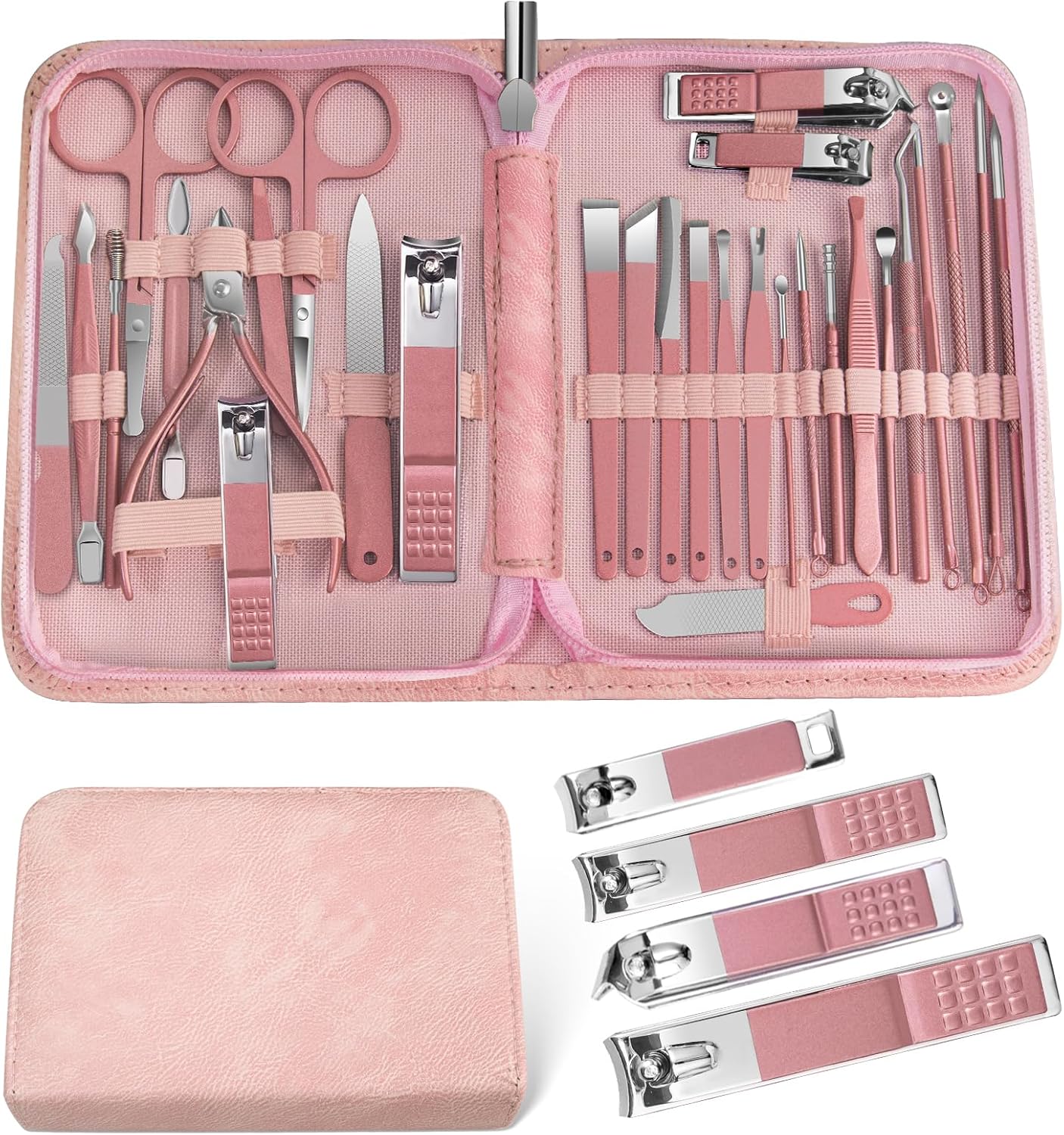 Manicure Set，30 in 1 Mens Set Professional，Nail Clipper for Men，Mens Nail Grooming Kit，Andrea Kit Women，Nail Care Women，with Luxury Leather Bag (Black)