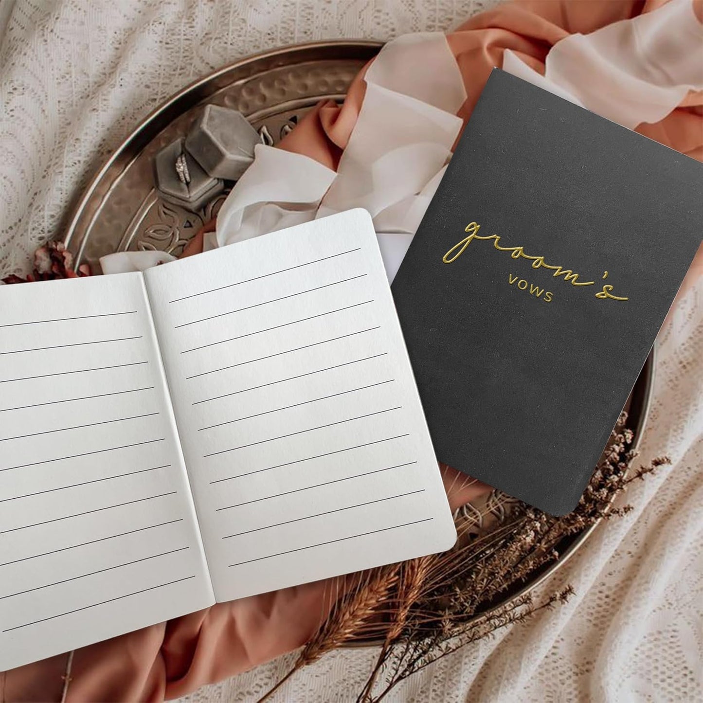 WeddingGiftsWedding Vow Books His and Hers Soft Touch Gold Foil Engraving Vow Books Wedding Essentials Wedding Accessories(TR-HH-Black)
