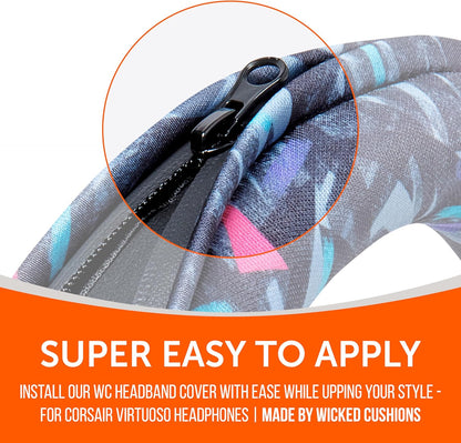 WC BandZ Virtuoso - Protective Headband Cover for Corsair Virtuoso Gaming Headsets - Machine Washable, No More Flaking Leather - Compatible with Virtuoso Wireless, XT, and SE | 90's Black